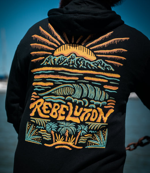 Wave Sunrise Zip Hoodie (Black)