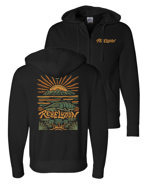 Wave Sunrise Zip Hoodie (Black)